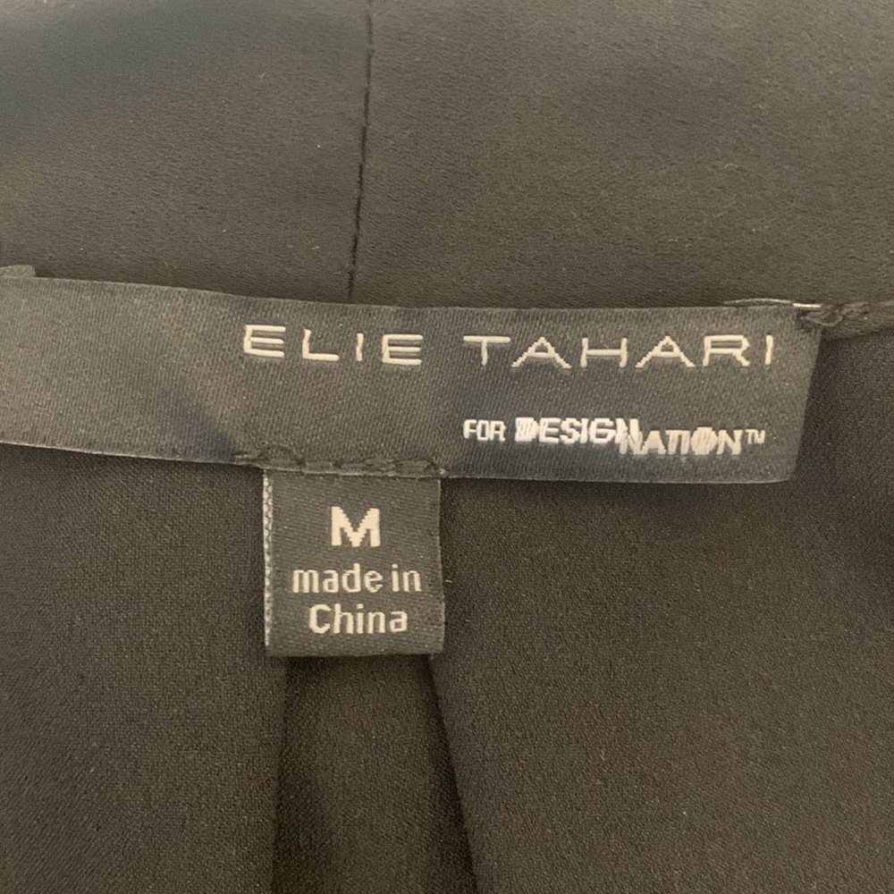 Elie Tahari Size M Sheer Black/Gray Full-Zip Blouse - Picture 7 of 7